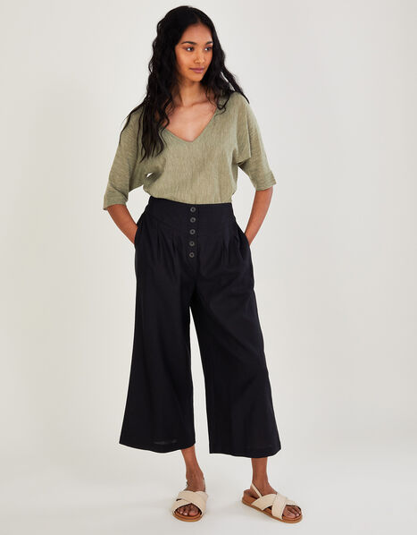 Button Pocket Trousers in Linen Blend Black, Black (BLACK), large