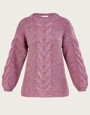 Melange Cable Knit Jumper with Recycled Polyester, Purple (PURPLE), large