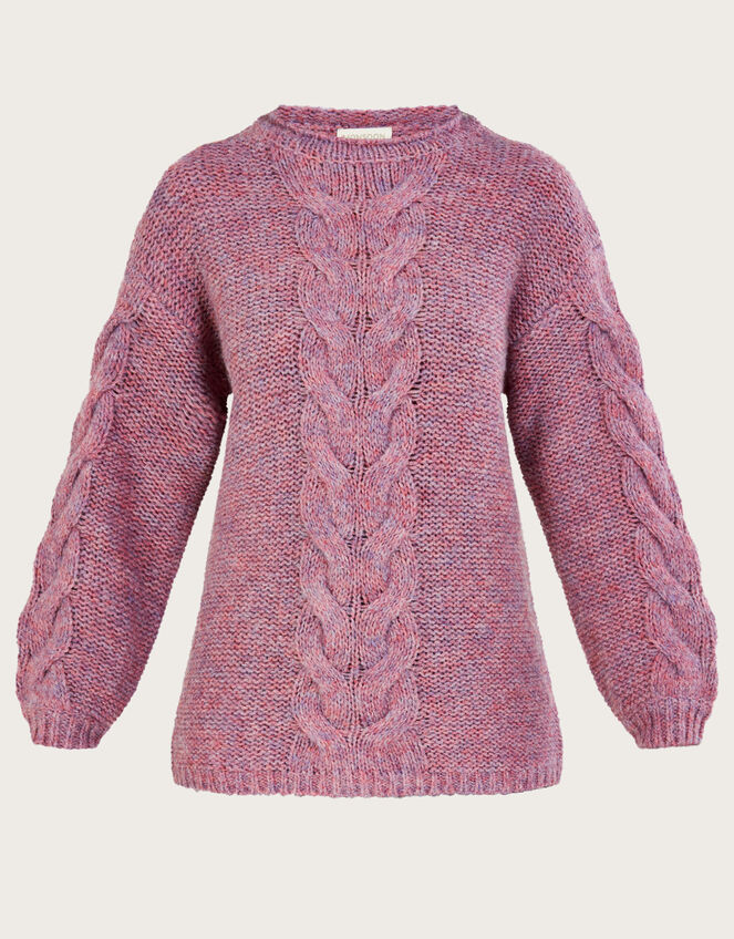 Melange Cable Knit Jumper with Recycled Polyester, Purple (PURPLE), large