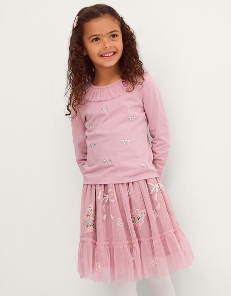 Embellished Top & Mesh Skirt Set, Pink (PINK), large