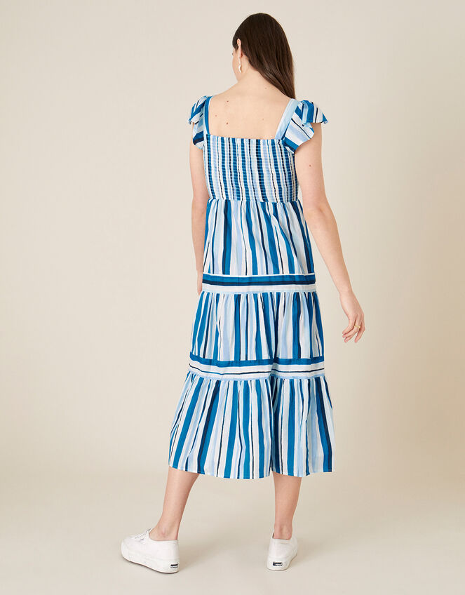 Stripe Tiered Midi Dress, Blue (BLUE), large