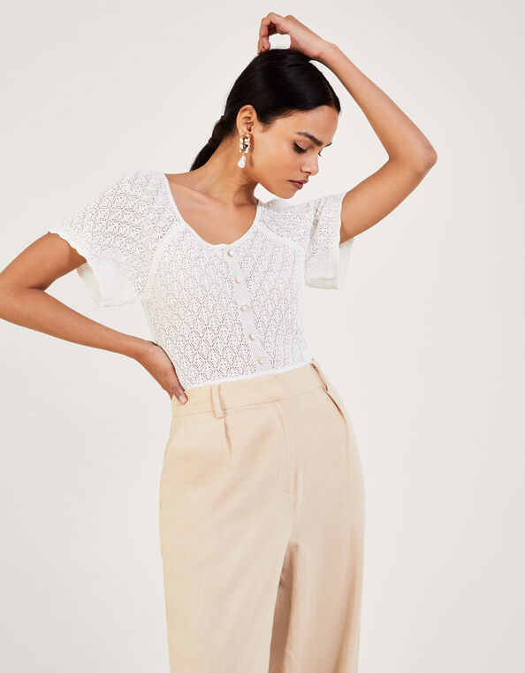 Angel Sleeve Pointelle Top, Ivory (IVORY), large