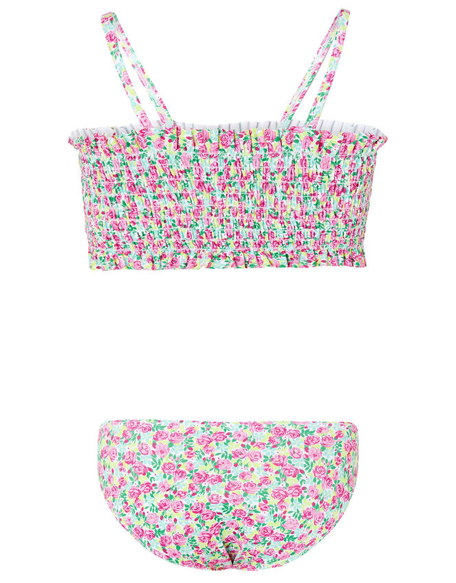 Ditsy Floral Shirred Bikini Set, Green (GREEN), large