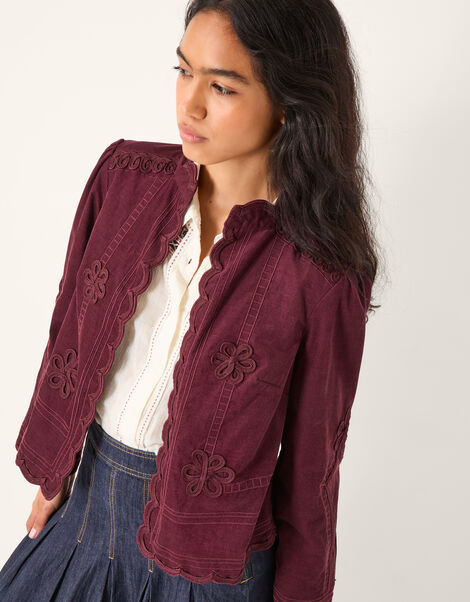 Jimena Floral Corduroy Jacket, Red (BURGUNDY), large