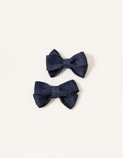 School Shimmer Bow Hair Clips, , large