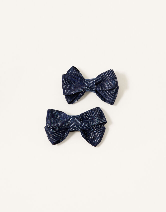 School Shimmer Bow Hair Clips, , large