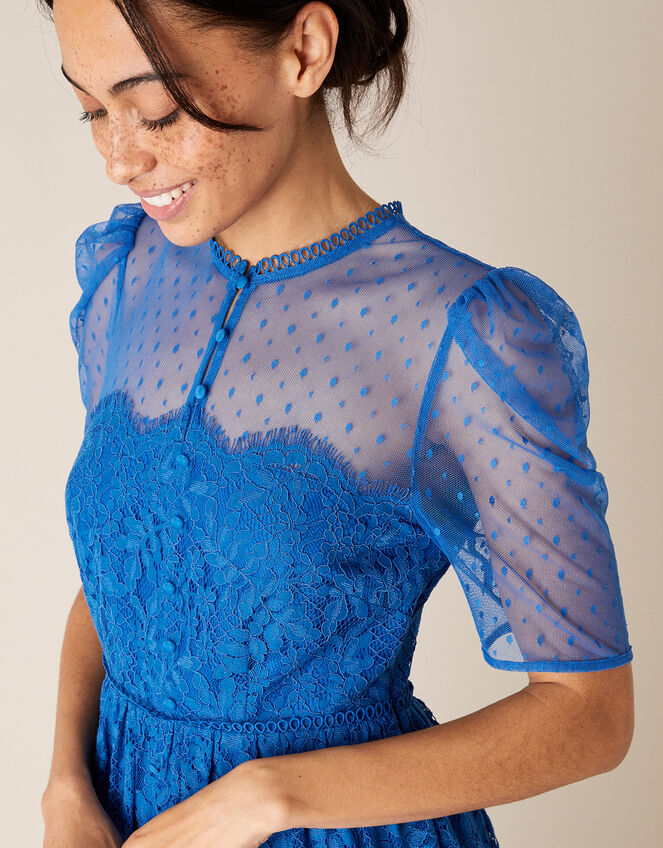 Trisha Embroidered Lace Midi Dress, Blue (BLUE), large