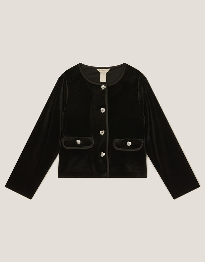 Heart Button Velvet Jacket, Black (BLACK), large