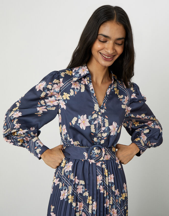 Phillipa Pleated Shirt Dress in Recycled Polyester, Grey (CHARCOAL), large