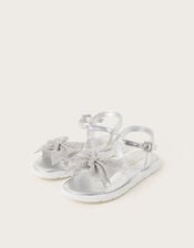 Diamante Bow Metallic Sandals, Silver (SILVER), large