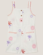 Palm Tree Embroidered Playsuit , Ivory (IVORY), large