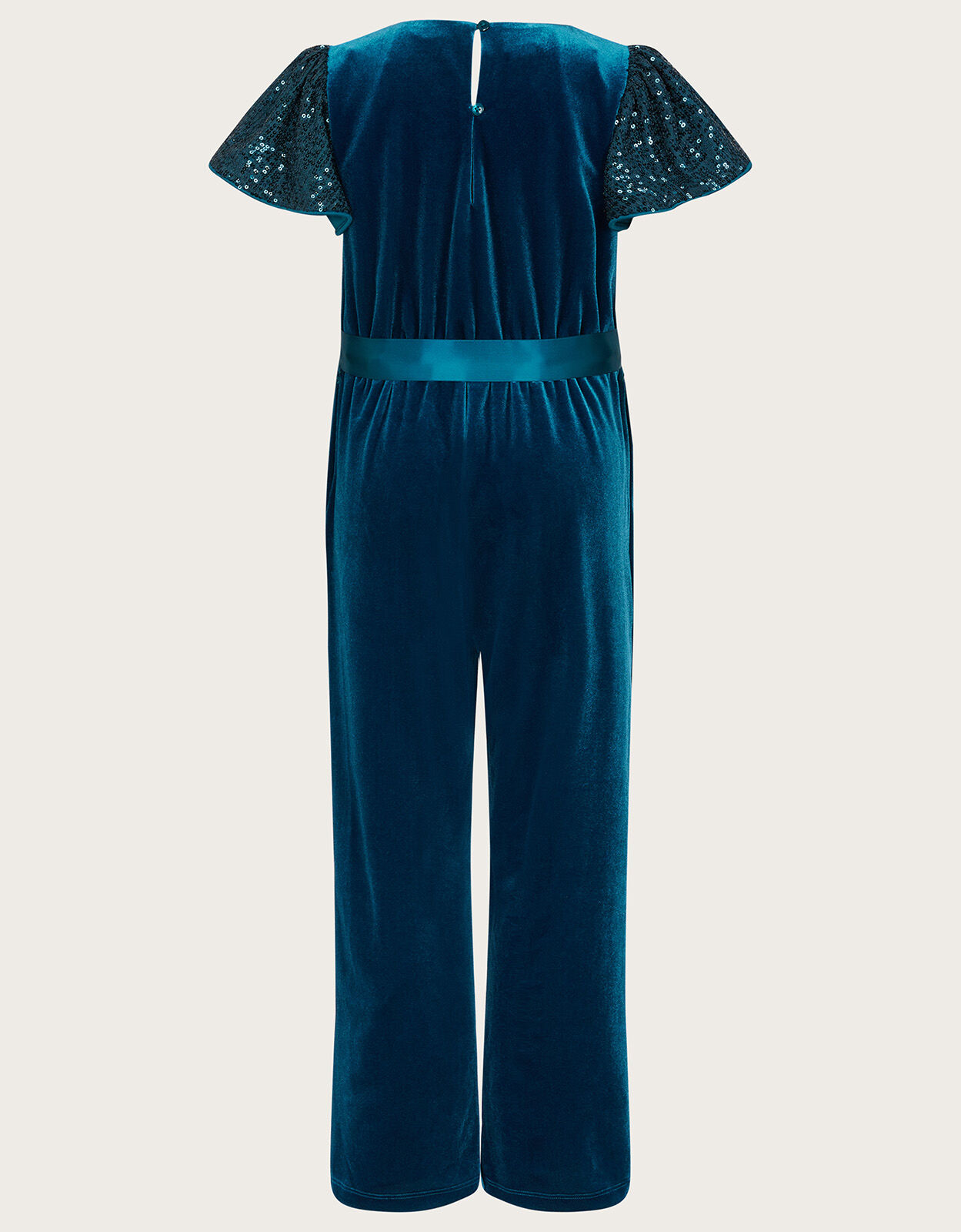 Velvet Sequin Sleeve Jumpsuit Teal
