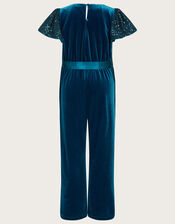Velvet Sequin Sleeve Jumpsuit, Teal (TEAL), large