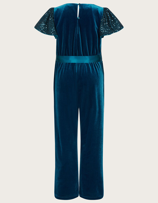 Velvet Sequin Sleeve Jumpsuit, Teal (TEAL), large