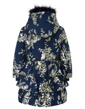Foil Flower Padded Coat, Blue (NAVY), large