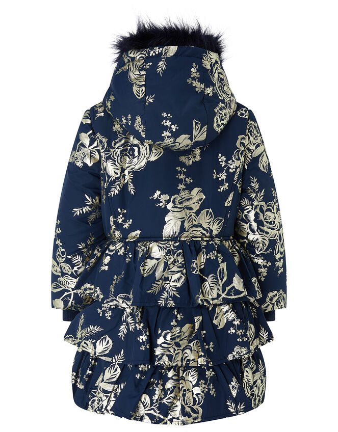 Foil Flower Padded Coat, Blue (NAVY), large