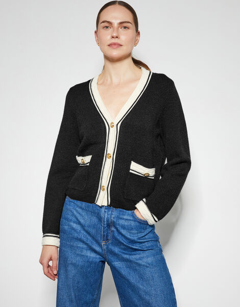 Pia Contrast Trim Cardigan, Black (BLACK), large