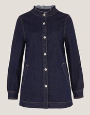 Louisa Longline Frill Denim Jacket, Blue (INDIGO), large