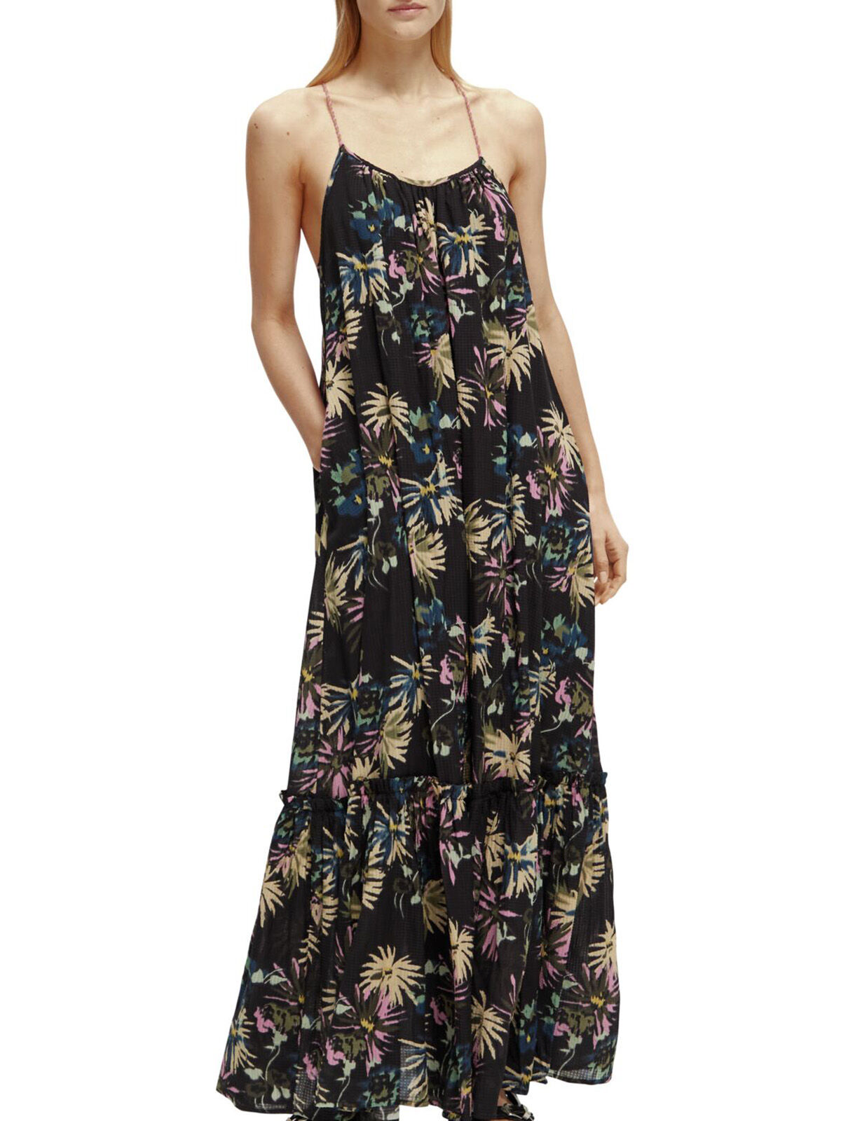 Scotch and Soda Print Tiered Maxi Dress Regular Length Black