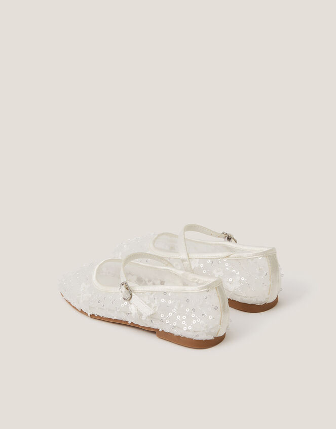 Flower Sparkle Mesh Ballet Flats, Ivory (IVORY), large