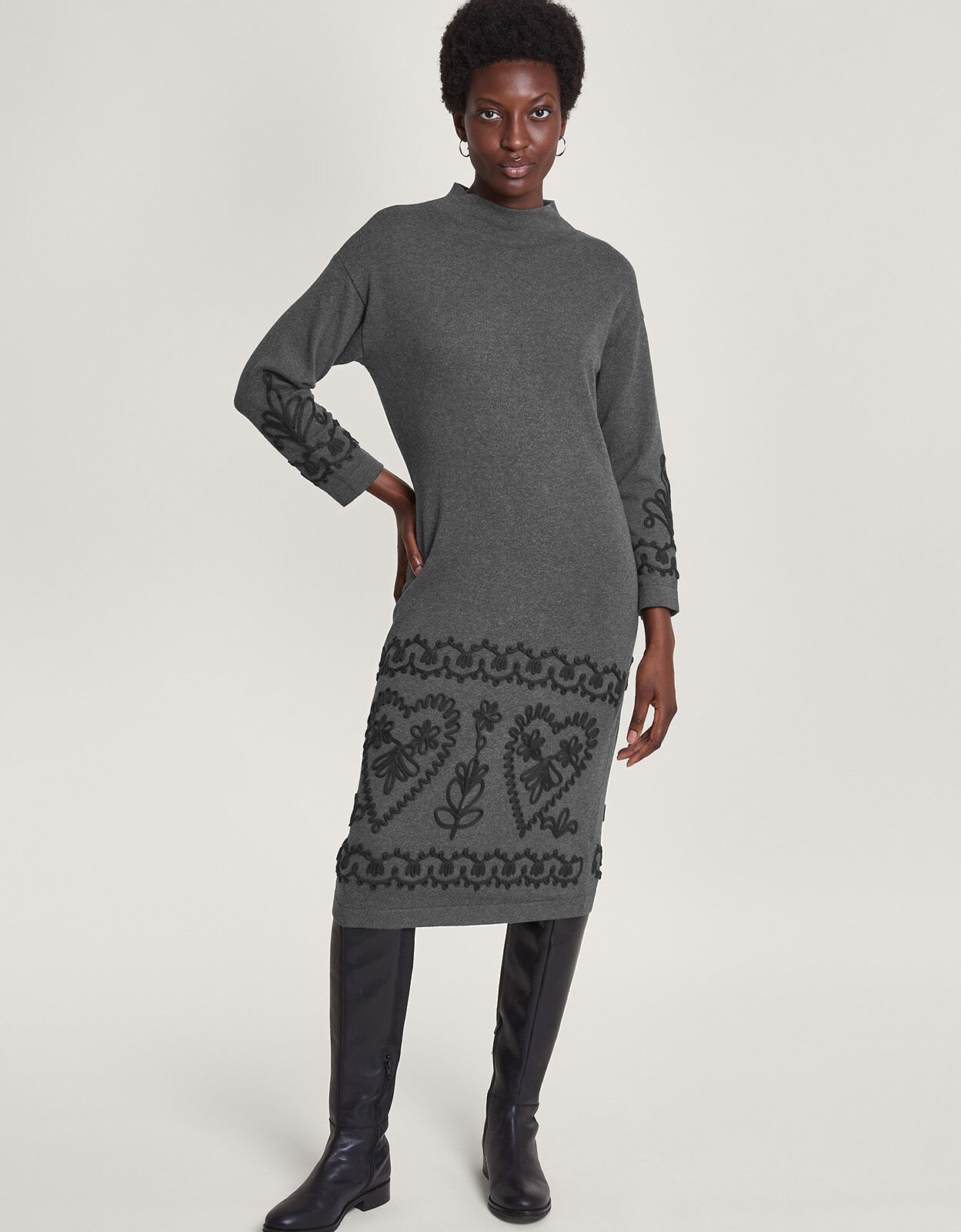 Cornelli Embroidered Jumper Dress Grey