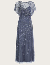 Sienna Embroidered Shorter Length Maxi Dress, Blue (DARK BLUE), large