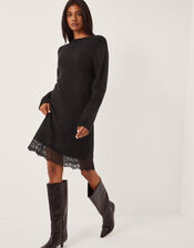 Lou Lace Mini Jumper Dress, Black (BLACK), large