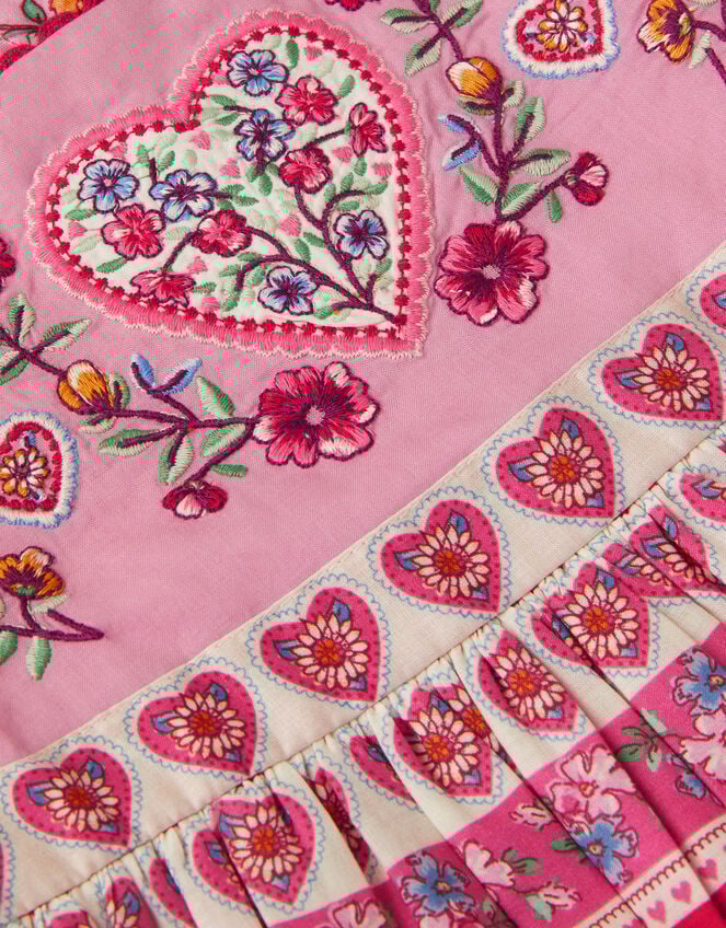 Baby Heart Embroidered Floral Print Dress, Pink (PINK), large