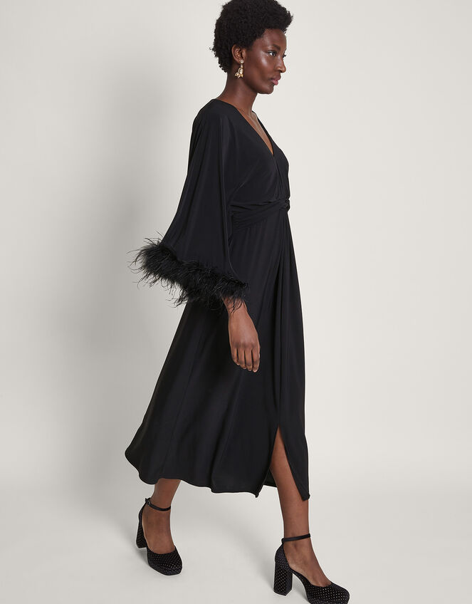 Pip Feather Maxi Dress, Black (BLACK), large