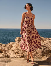 Annie Print Midi Dress, Red (BURGUNDY), large