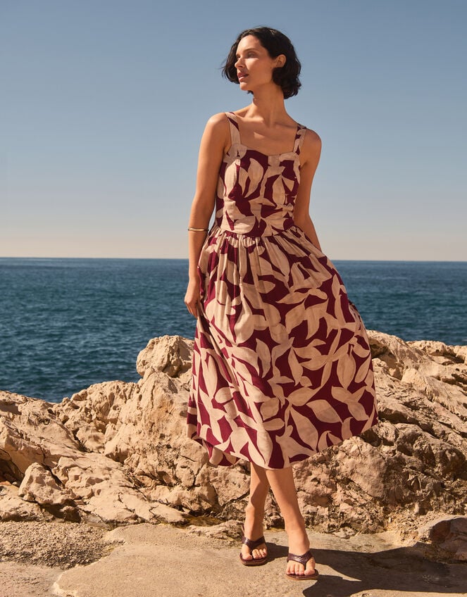 Annie Print Midi Dress, Red (BURGUNDY), large