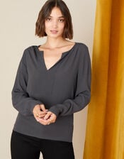 V-Neck Long Sleeve Top, Blue (PETROL), large