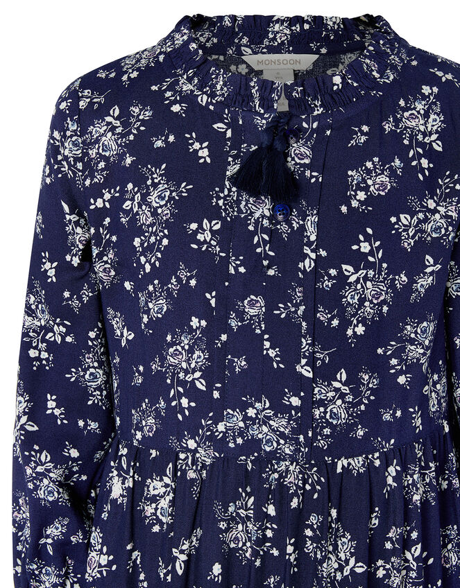 Rose Floral Long Sleeve Dress in LENZING™ ECOVERO™, Blue (NAVY), large