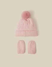 Baby Bow Beanie Hat & Mittens Set, Pink (PINK), large
