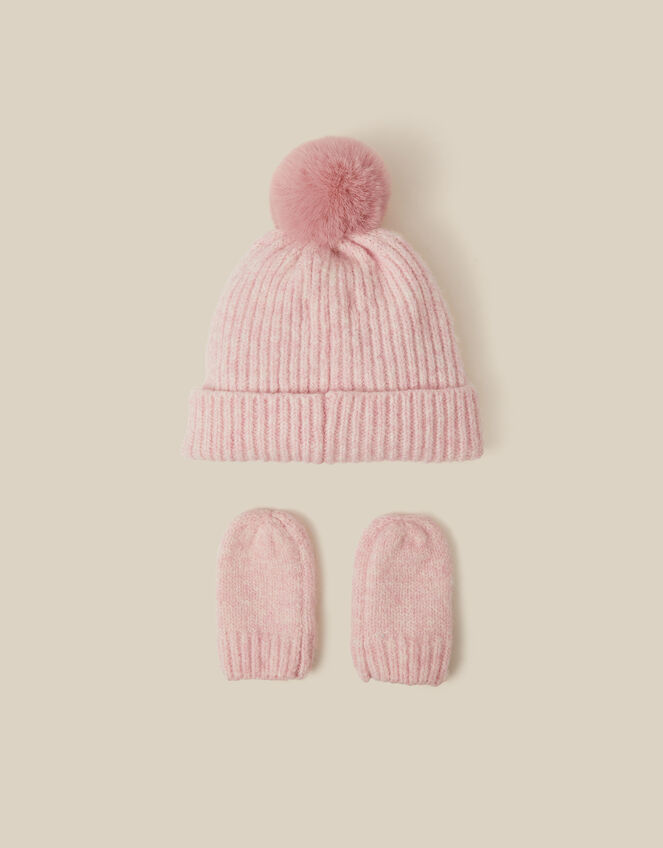 Baby Bow Beanie Hat & Mittens Set, Pink (PINK), large