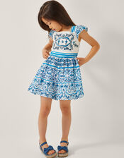 Calista Floral Print Frilly Romper, Blue (BLUE), large