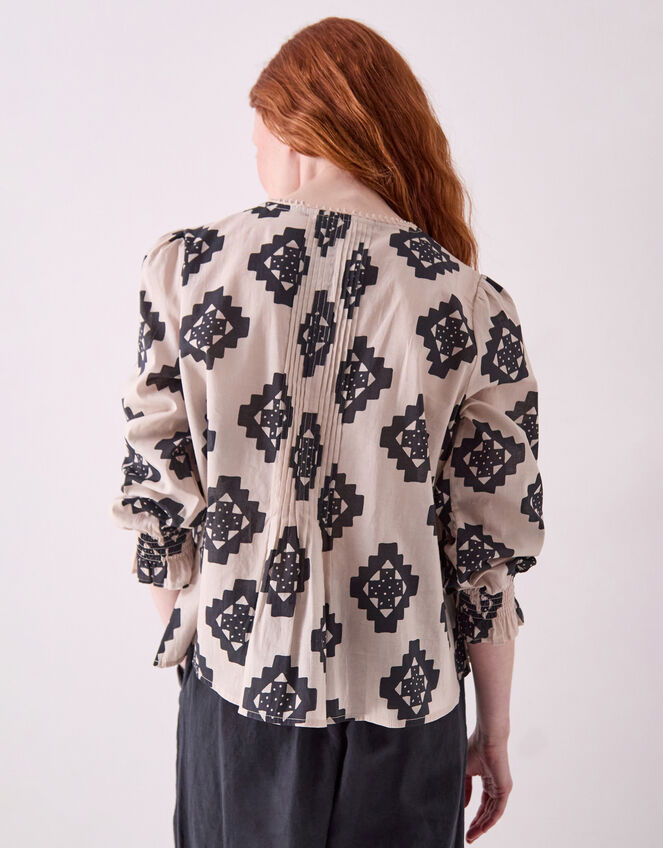 East Kaira Geometric Pintuck Blouse, Black (BLACK WHITE), large