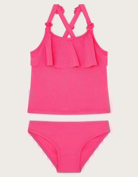 Flower Strap Ruffle Tankini Set, Pink (PINK), large