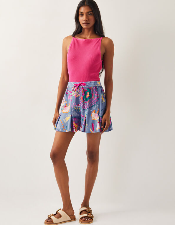 Monika High-Waisted Floral Print Shorts, Blue (BLUE), large