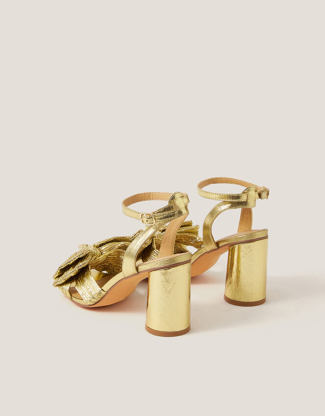 Metallic Bow Block Heel Sandals, Gold (GOLD), large