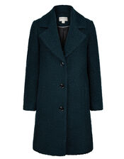 Boucle Single Breasted Long Coat, Teal (TEAL), large