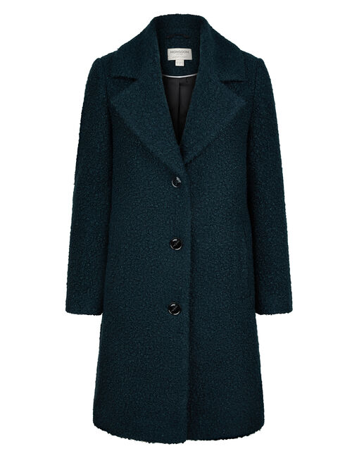Boucle Single Breasted Long Coat Teal | Women's Coats | Monsoon Global.