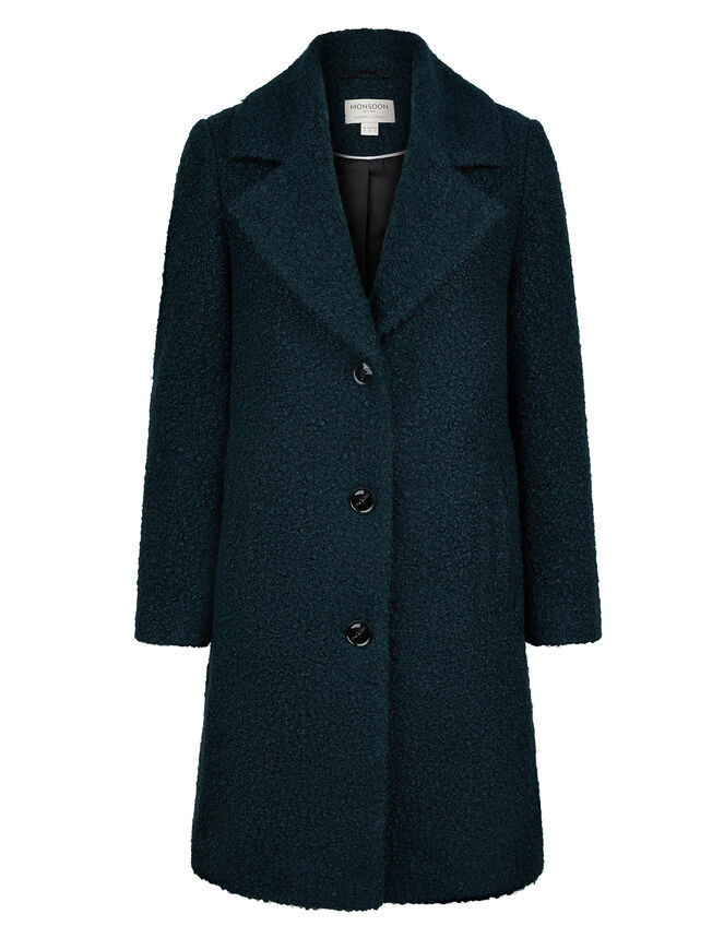 Boucle Single Breasted Long Coat, Teal (TEAL), large