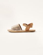 Zeta Peep-Toe Leather Sandals , Gold (ROSE GOLD), large