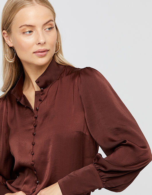Penny High Neck Blouse Brown | Monsoon 