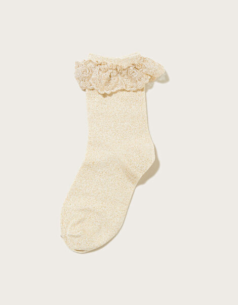 Sparkle Floral Lace Socks, Gold (GOLD), large