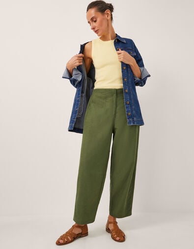 Joanie Linen Blend Barrel Pants, Green (KHAKI), large