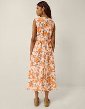 Lori Sleeveless Floral Midi Dress, Orange (ORANGE), large