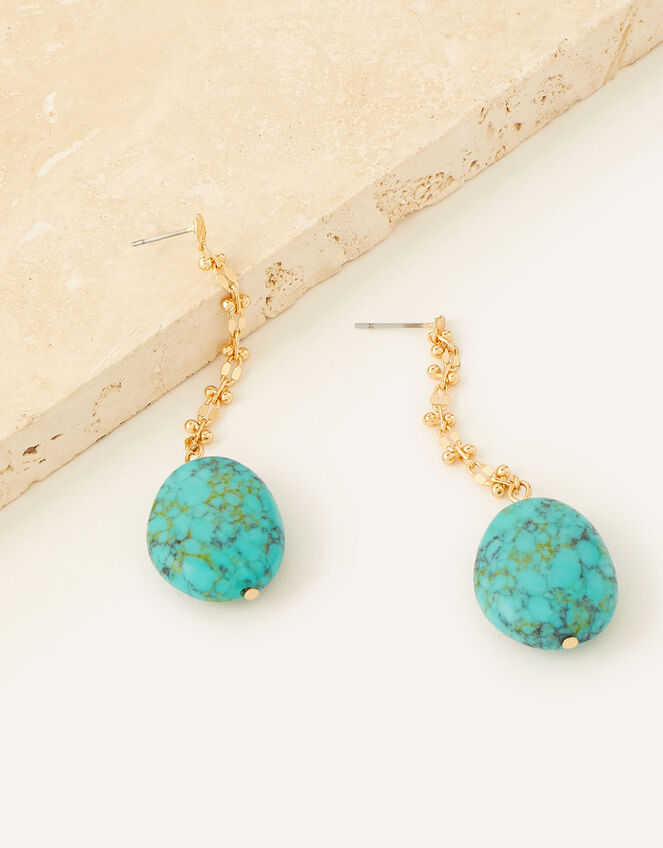 Turquoise Stone Drop Earrings, , large