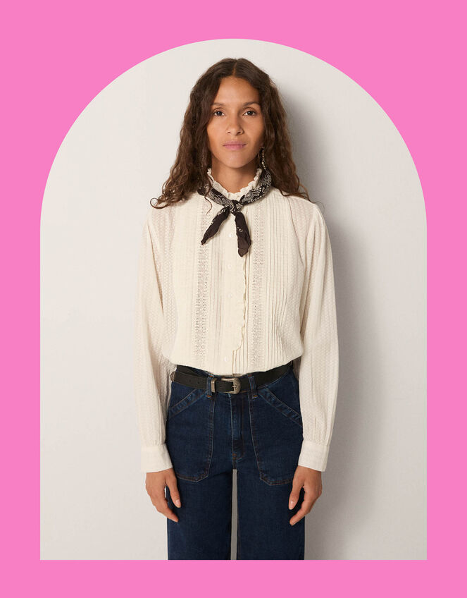 Maison Hotel Bella Frill Blouse, White (WHITE), large